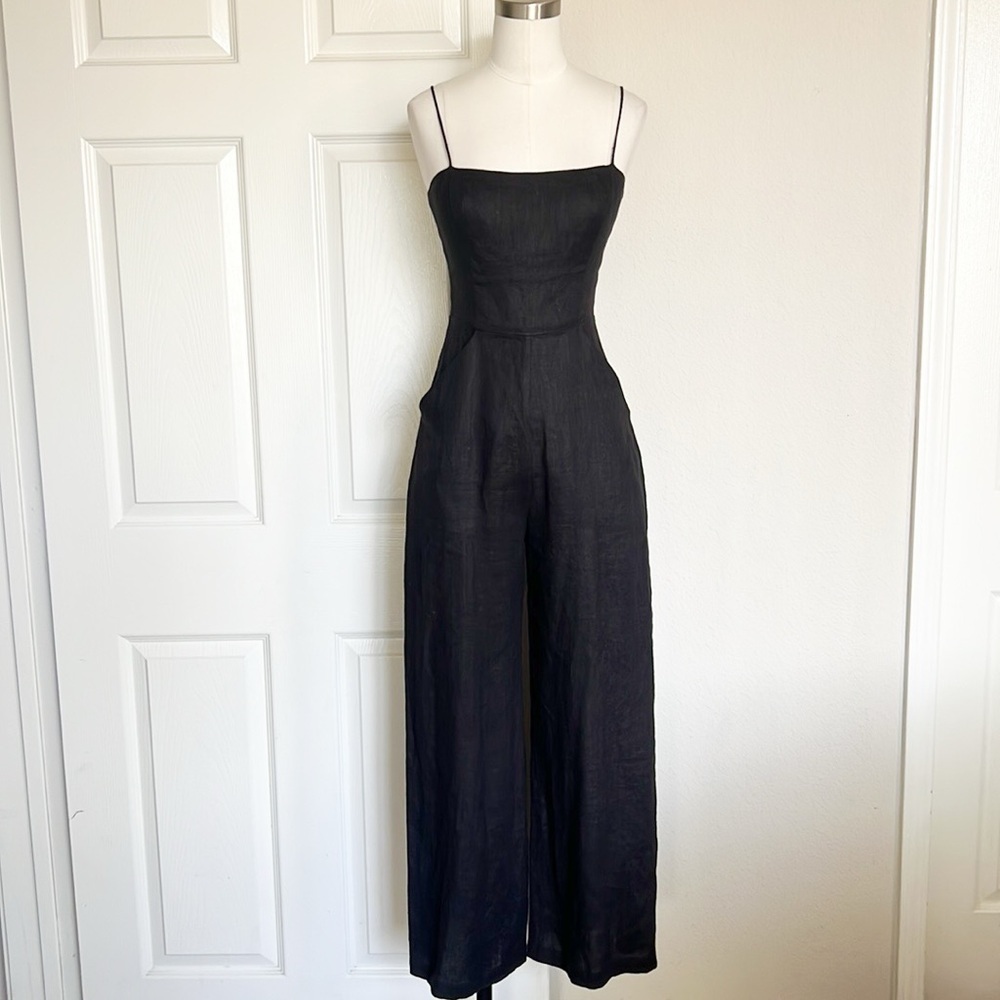 REFORMATION Jager Linen Black Jumpsuit - Picture 2 of 7